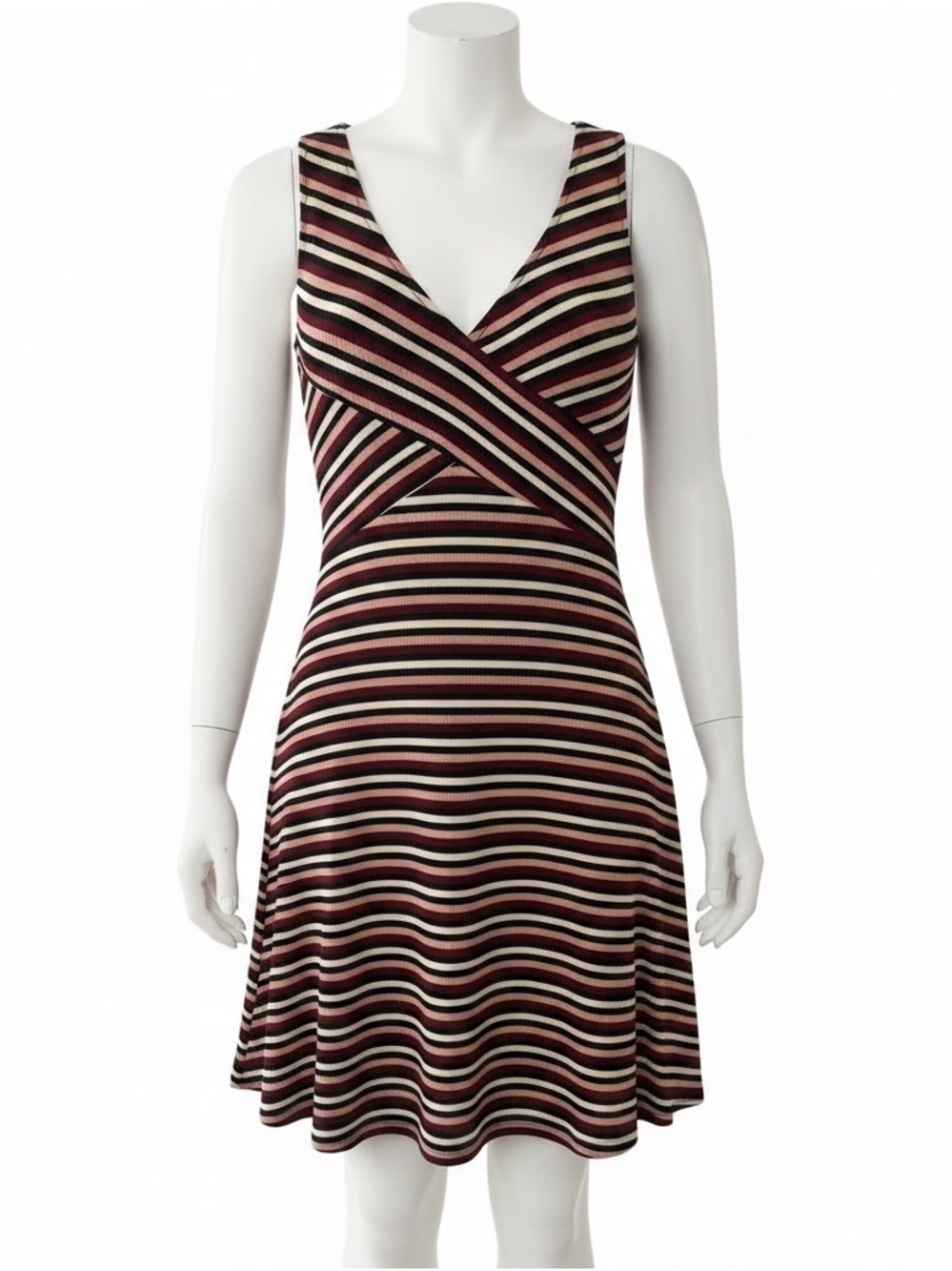 Charlotte Russe Striped Sleeveless Fit & Flare Dress in Burgundy and Black